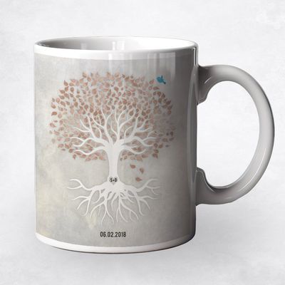 Taupe Canopy Tree Anniversary Ceramic Coffee Mug Gift For Couples M-1530