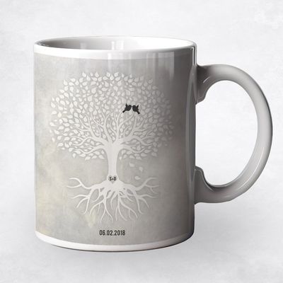 White Tree Silhouette Anniversary Ceramic Coffee Mug Gift For Couples M-1523