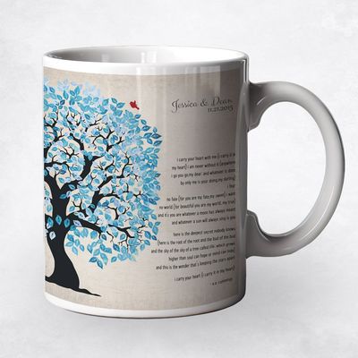 Side Blue Owl Tree Anniversary Ceramic Coffee Mug Gift For Couples M-1278