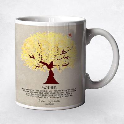 Yellow Tree Family Ceramic Coffee Mug Gift For Mother M-1240