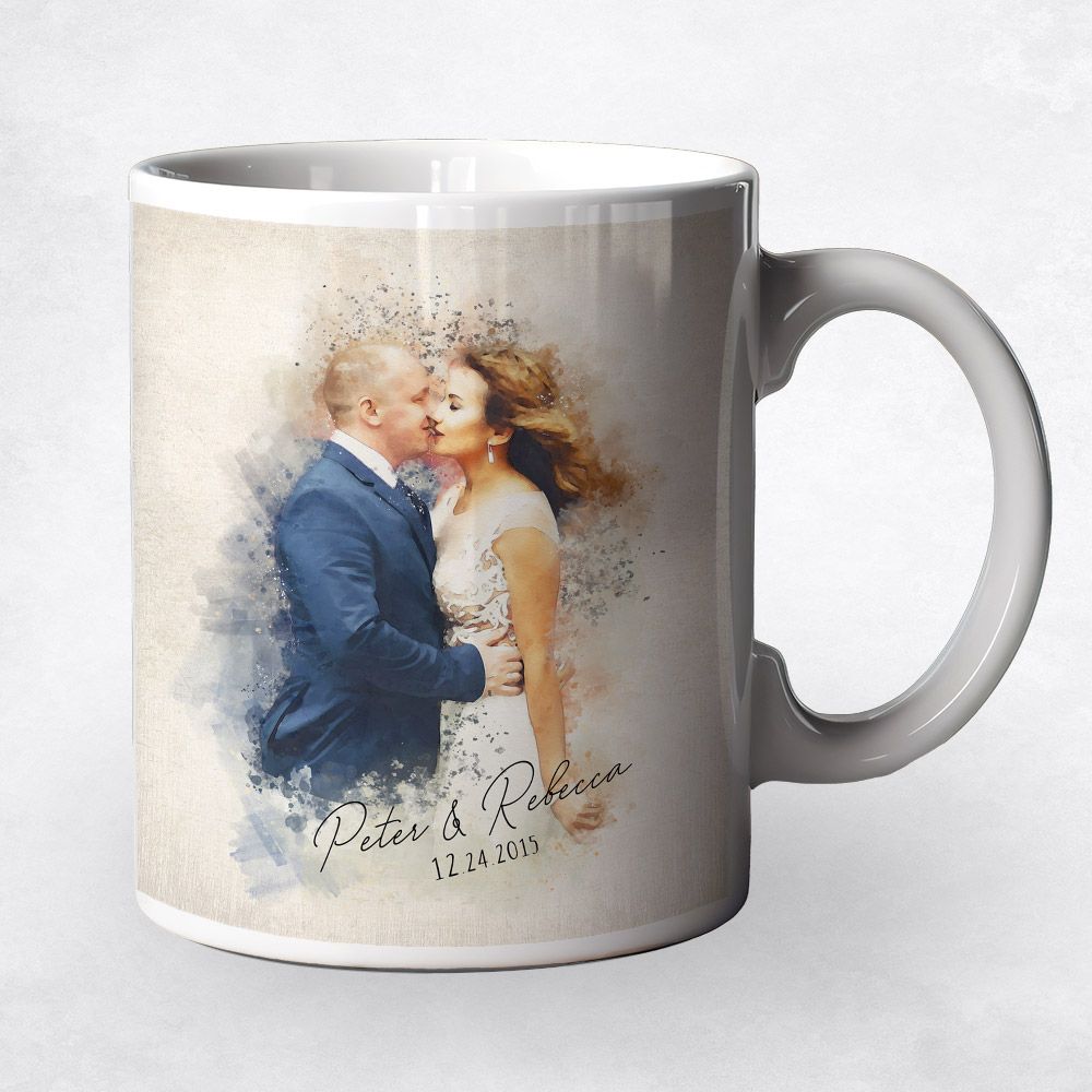 Watercolor Portrait Anniversary Ceramic Coffee Mug Gift For Couples M-1849