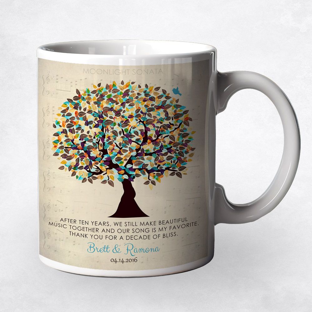 Autumn Tree And Sheet Music Anniversary Ceramic Coffee Mug Gift For Couples M-1339