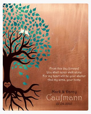 Side Turquoise Tree Copper Engagement Wall Plaque Gift for Fiancé LTC-1455