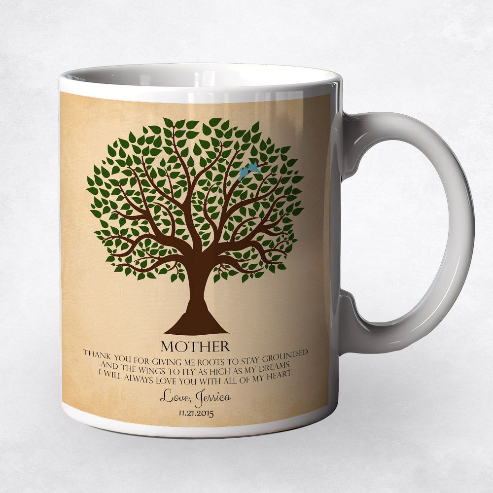 Green Tree Silhouette On Yellow Wedding Ceramic Coffee Mug Gift For Mother M-1143