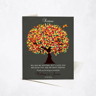 Orange Autumn Tree Wedding Stationery Card For Sister C-1191