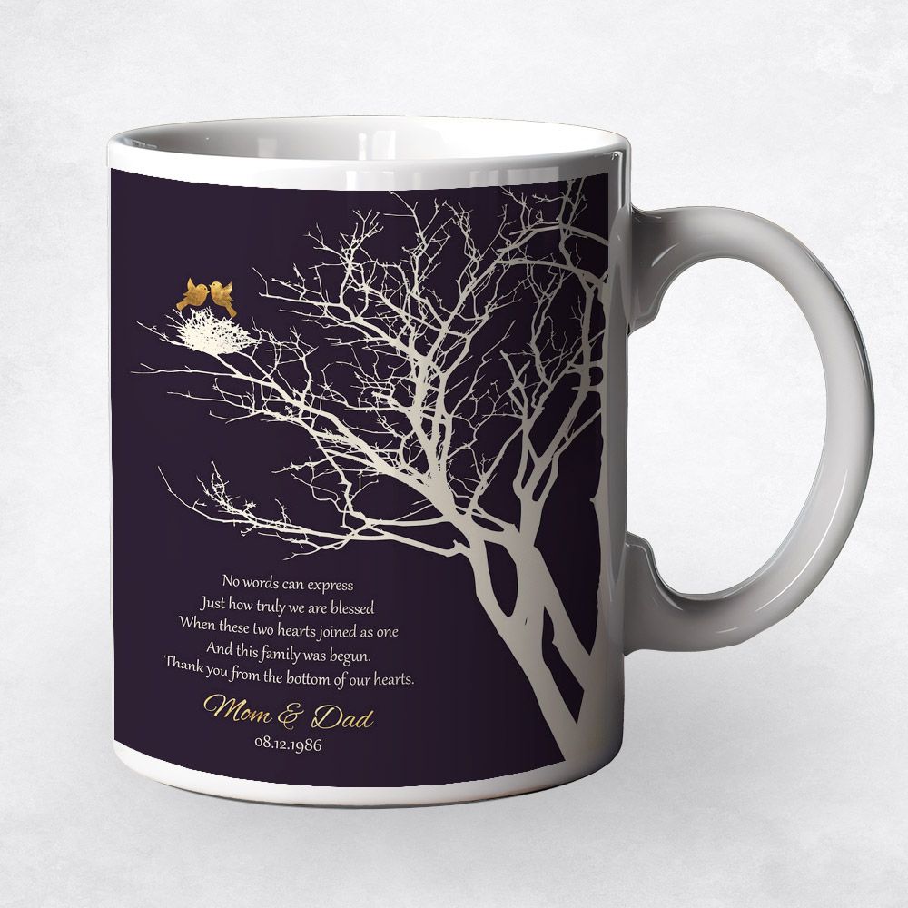 White Branchy Tree And Nest Anniversary Ceramic Coffee Mug Gift For Parents M-1363