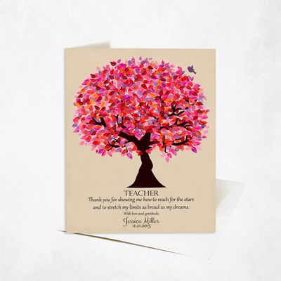 Pink Tree Community Stationery Card For Teacher C-1173