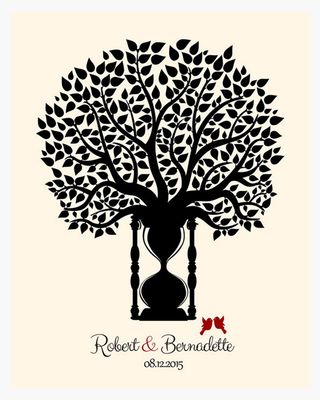 Hourglass Tree Silhouette 1st Anniversary Wall Plaque Gift for Couples LTC-1388