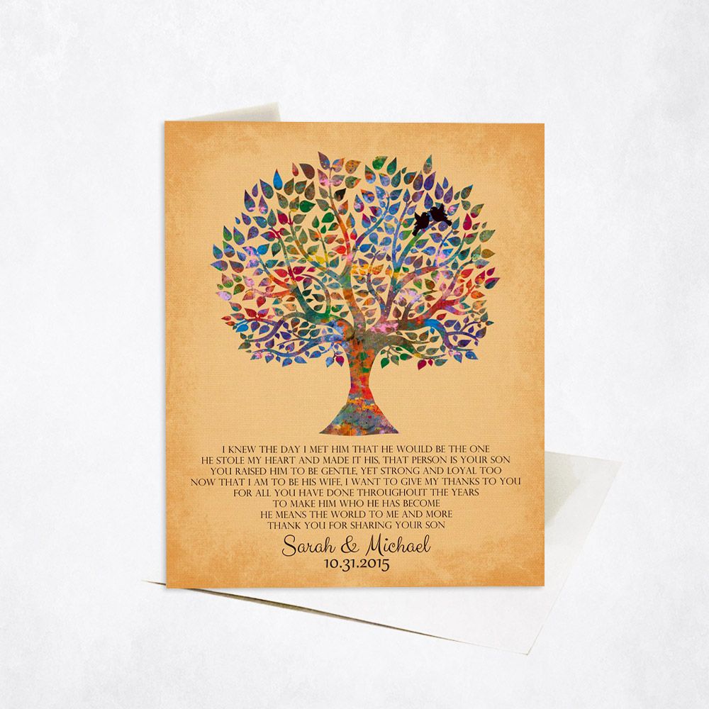 Watercolor Tree Gold Wedding Stationery Card For Mother Of The Groom C-1257