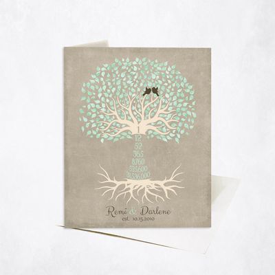 Countdown Tree 1 Year Anniversary Stationery Card For Couples C-1430