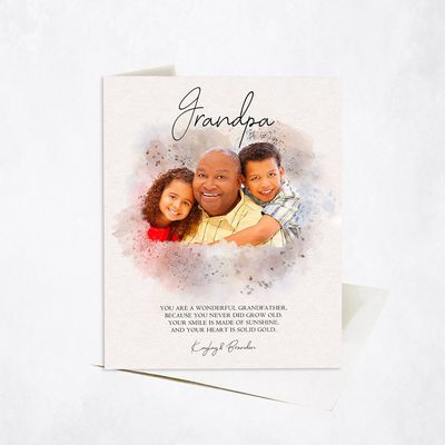 Watercolor Portrait Family Stationery Card For Grandparent C-1854