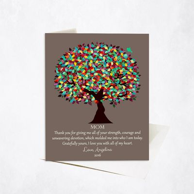 Colorful Spring Tree Family Stationery Card For Mom C-1420