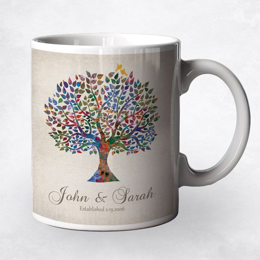 Watercolor Tree Anniversary Ceramic Coffee Mug Gift For Couples M-1254