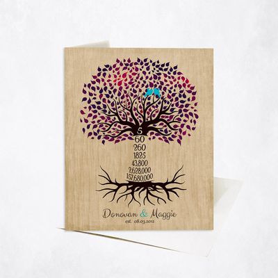 Countdown Tree 5 Year Anniversary Stationery Card For Couple C-1434