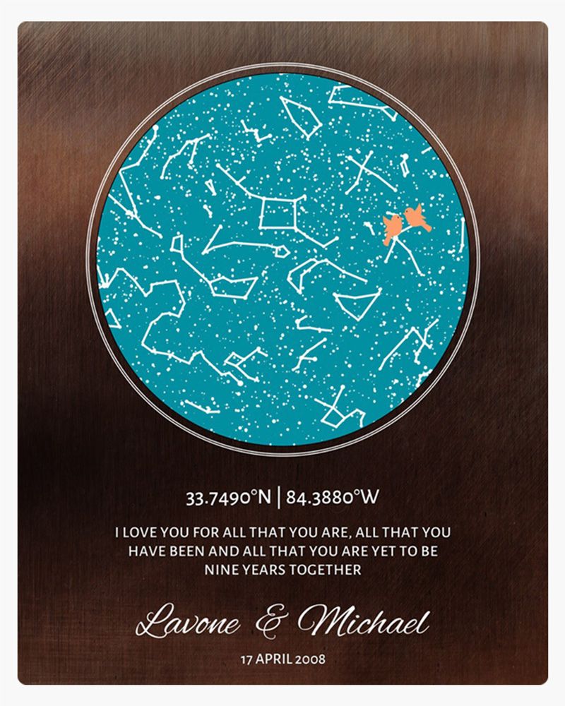 Star Map Bronze 9th Anniversary Wall Plaque Gift for Couple LTC-1745