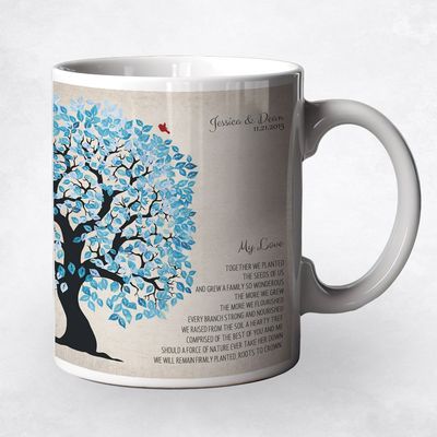 Side Blue Owl Tree Anniversary Ceramic Coffee Mug Gift For Couple M-1279