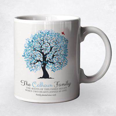 Blue Owl Tree Anniversary Ceramic Coffee Mug Gift For Couple M-1264