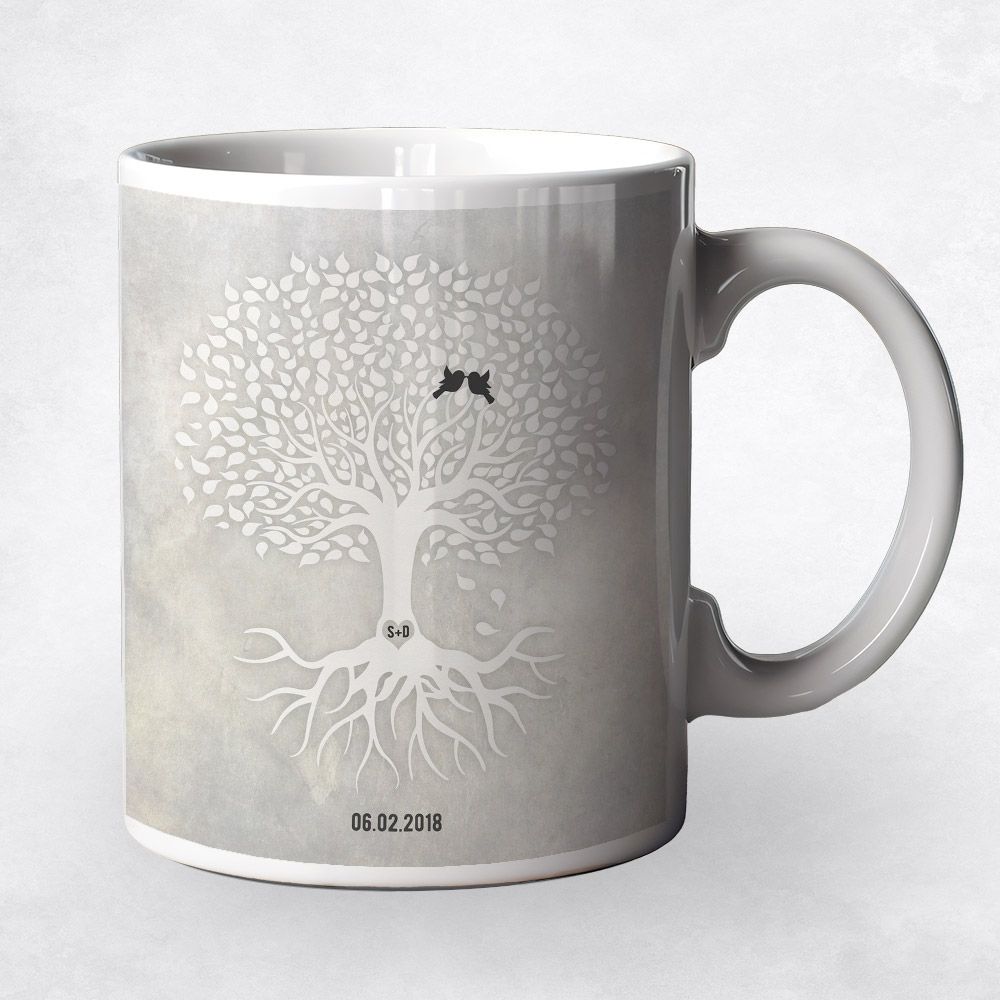 White Tree Silhouette Anniversary Ceramic Coffee Mug Gift For Couple M-1523