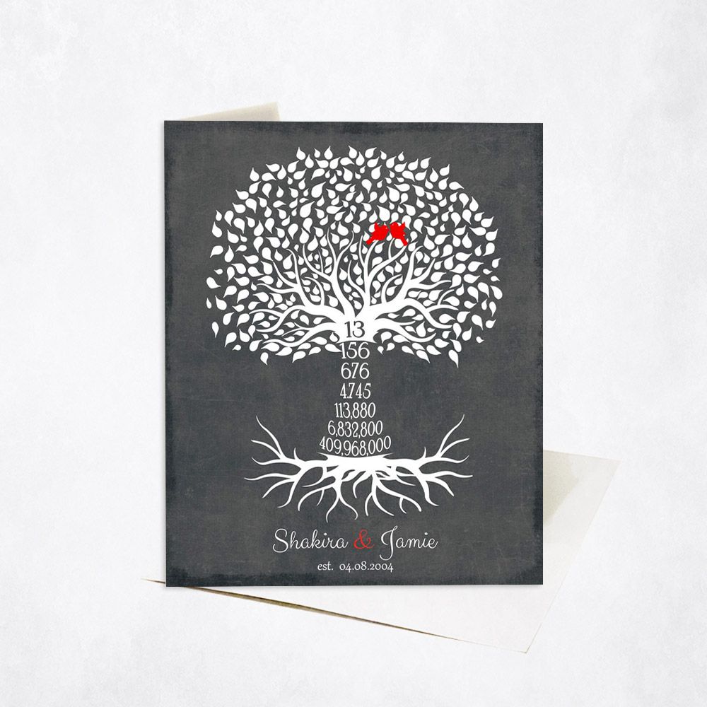 Countdown Tree 13 Year Anniversary Stationery Card For Couple C-1443