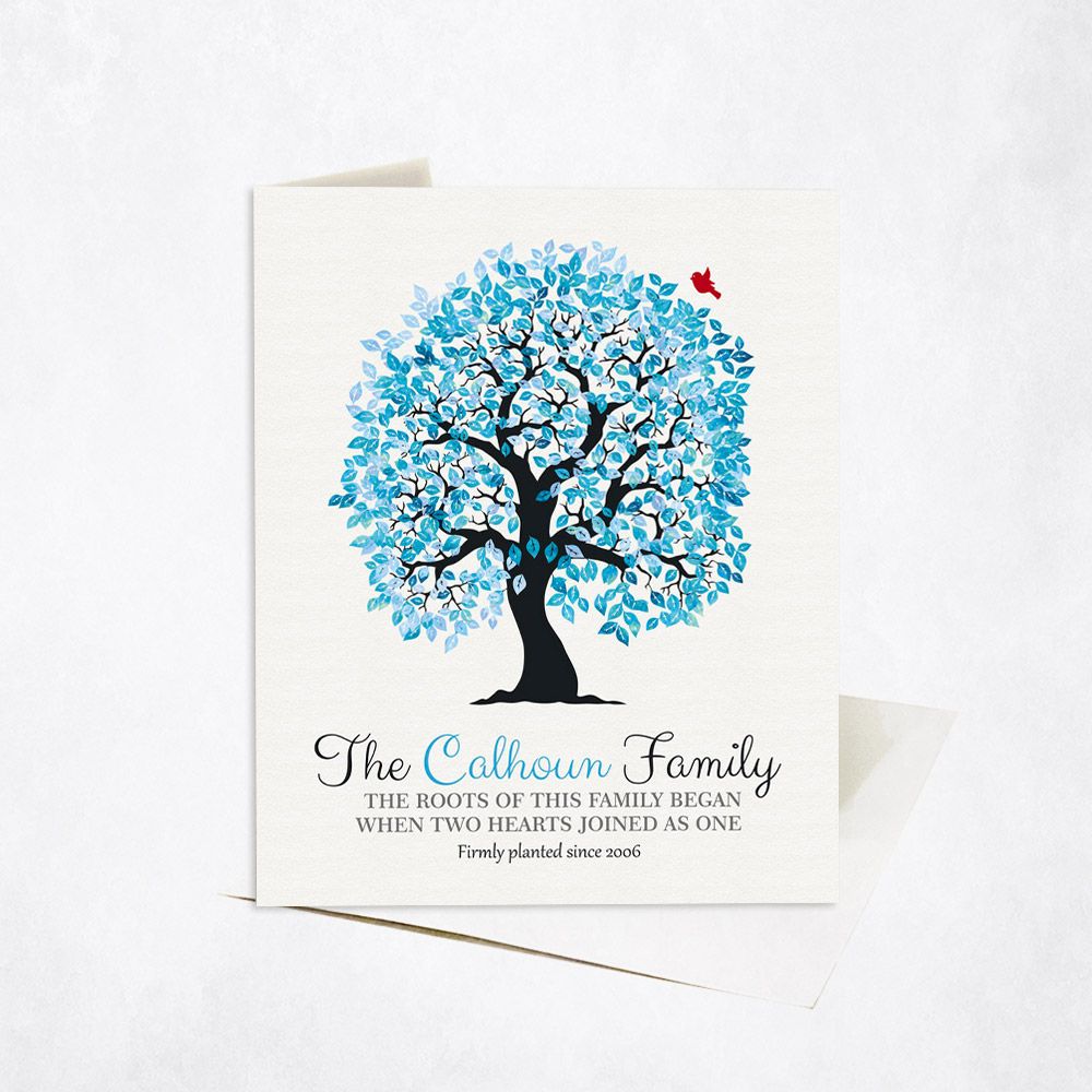 Blue Owl Tree Anniversary Stationery Card For Couple C-1264