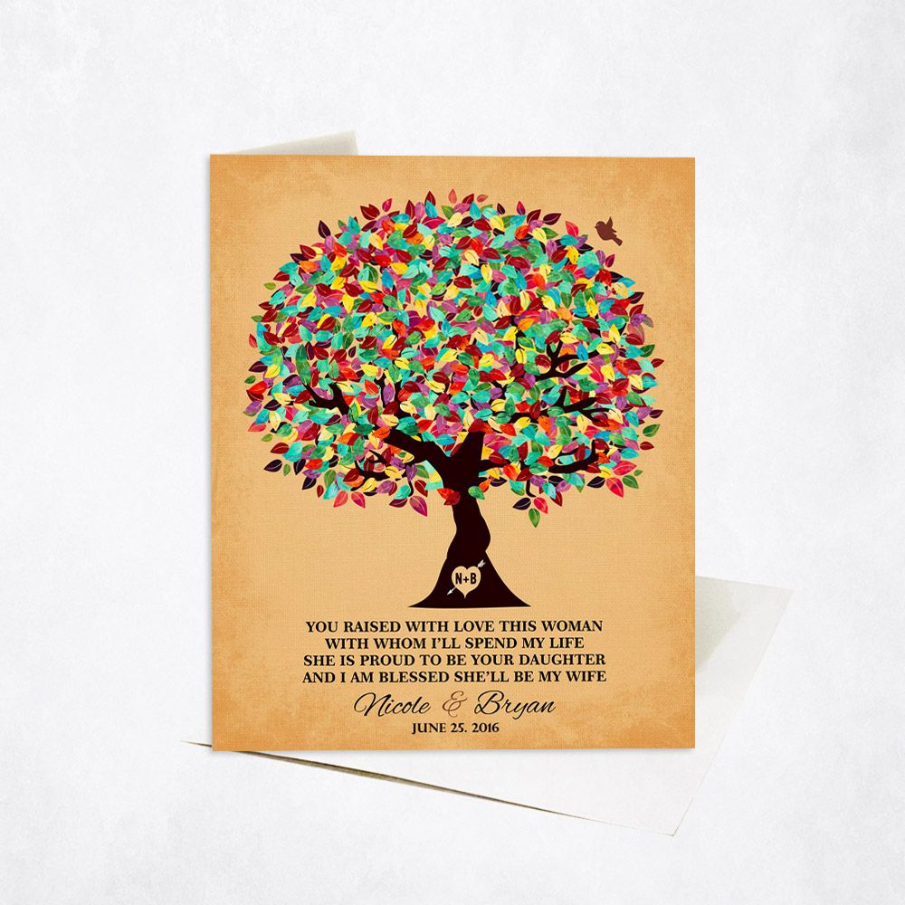 Colorful Summer Tree On Gold Wedding Stationery Card For Mother Of The Bride C-1206