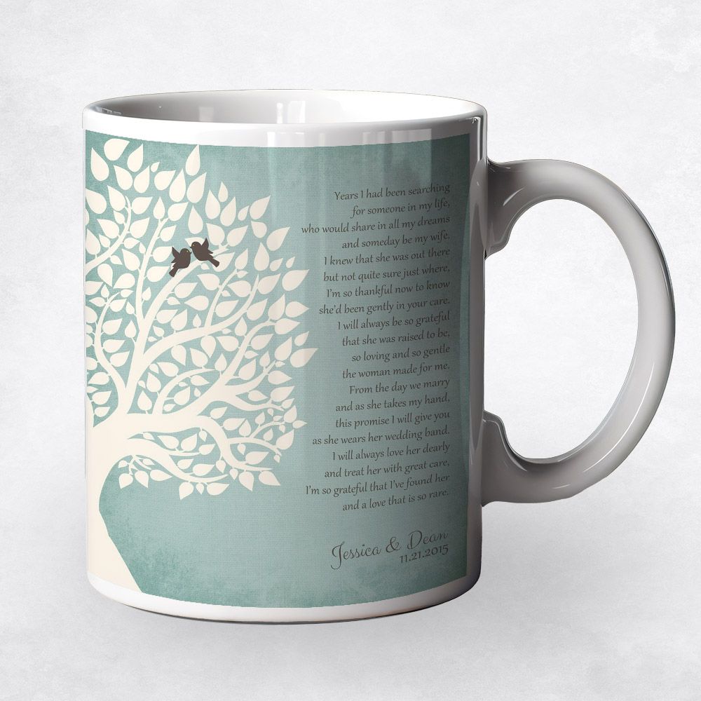 Side Tree On Turquoise Wedding Ceramic Coffee Mug Gift For Mother Of The Bride M-1130