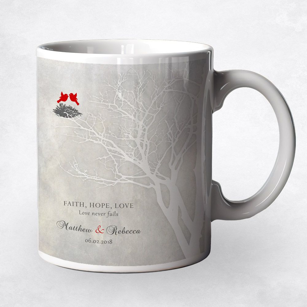 Branchy Tree Bird Nest Anniversary Ceramic Coffee Mug Gift For Couple M-1526