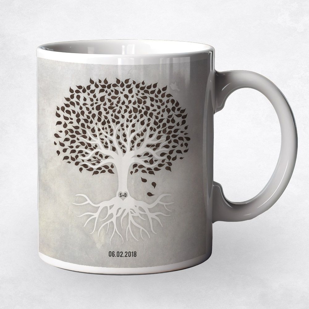 Brown Canopy Tree Anniversary Ceramic Coffee Mug Gift For Couple M-1535