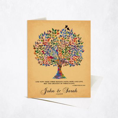 Watercolor Tree Gold Anniversary Stationery Card For Couple C-1255