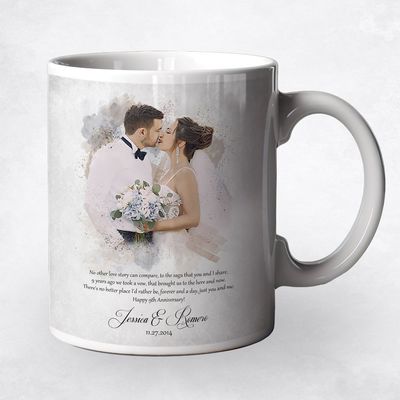 Watercolor Portrait Anniversary Ceramic Coffee Mug Gift For Couple M-1853