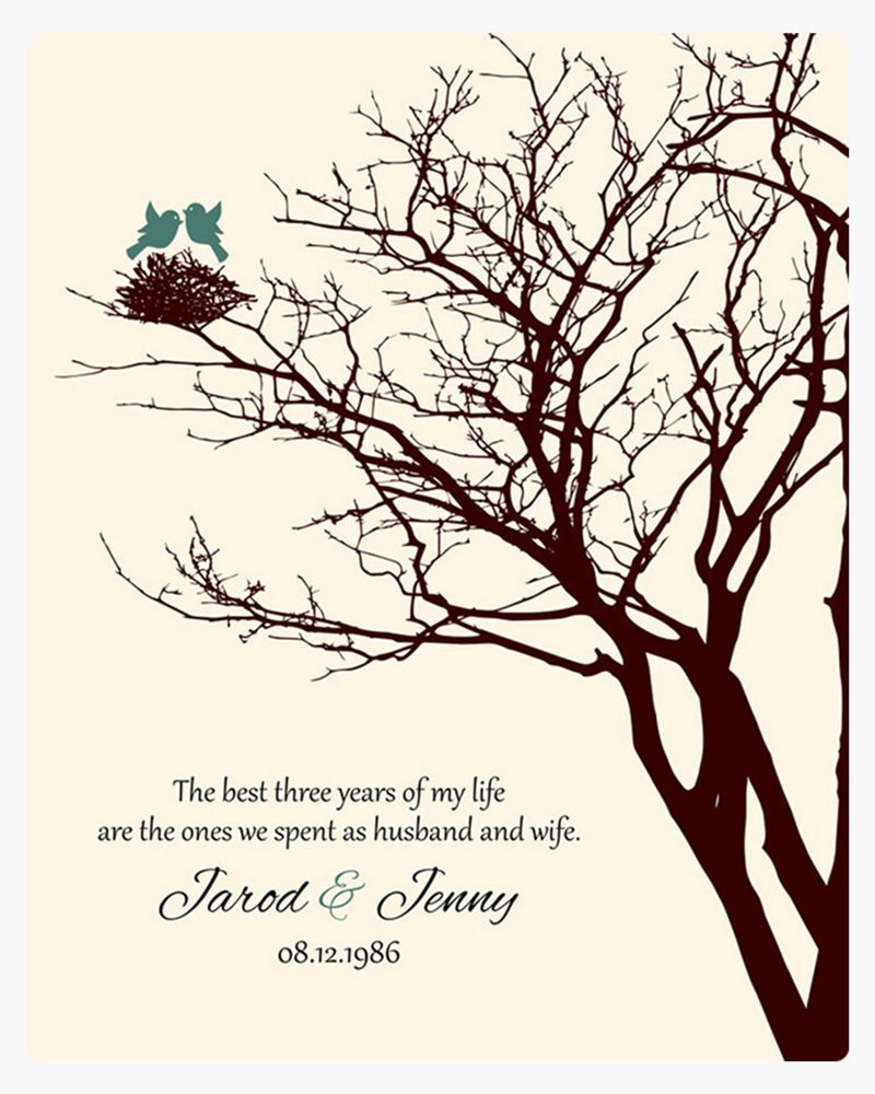 Dark Branchy Tree and Nest 3rd Anniversary Wall Plaque Gift for Couple LTC-1366