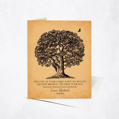 Large Oak Tree On Gold Wedding Stationery Card For Mother Of The Groom C-1157