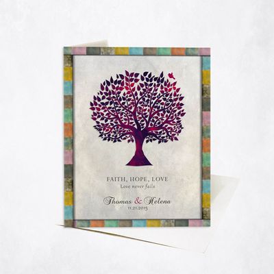 Purple Tree In Color Border Anniversary Stationery Card For Couple C-1525