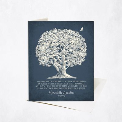 Oak Tree On Blue Memorial Stationery Card For Bereaved Family C-1146