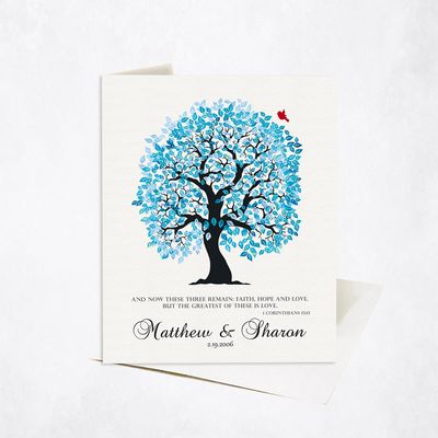 Blue Owl Tree Anniversary Stationery Card For Couple C-1270