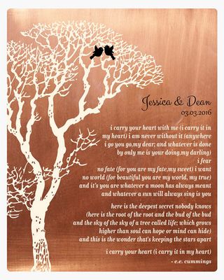 Bare Tree Copper 7th Anniversary Wall Plaque Gift for Couple LTC-1300