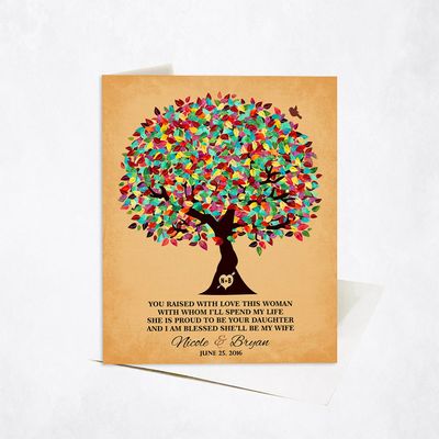 Colorful Summer Tree On Gold Wedding Stationery Card For Mother Of The Bride C-1206