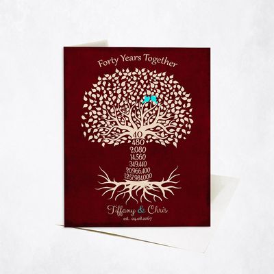 Countdown Tree 40 Year Anniversary Stationery Card For Couple C-1454