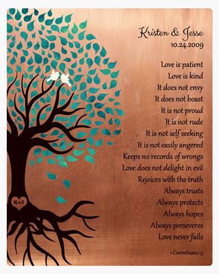 Side Turquoise Tree Copper 7th Anniversary Wall Plaque Gift for Couple LTC-1410