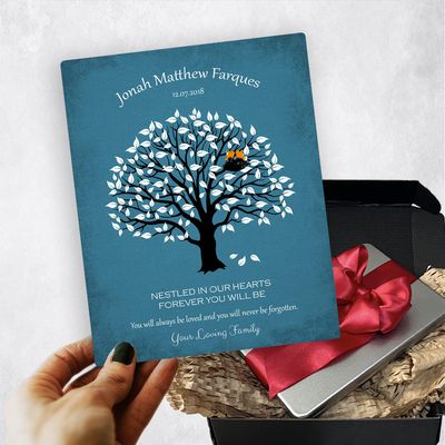 Magnolia Tree On Blue Metal Plaque Memorial Gift Delivery For Bereaved Parents Toy-1207