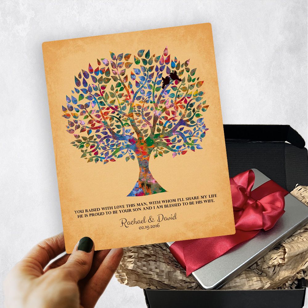 Watercolor Tree Gold Metal Plaque Wedding Gift Delivery For Mother Of The Groom Toy-1260