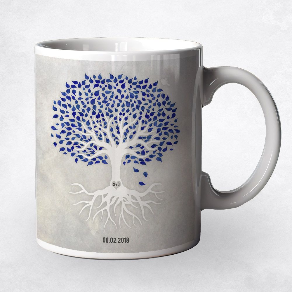 Navy Blue Canopy Tree Anniversary Ceramic Coffee Mug Gift For Couple M-1531