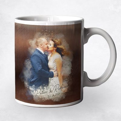 Bronze Watercolor Portrait 8th Anniversary Coffee Mug Gift for Couple M-1845