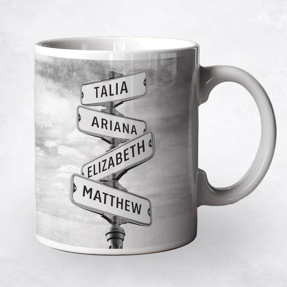 Family Signpost 4 Names 2nd Anniversary Coffee Mug Gift for Couple M-1938