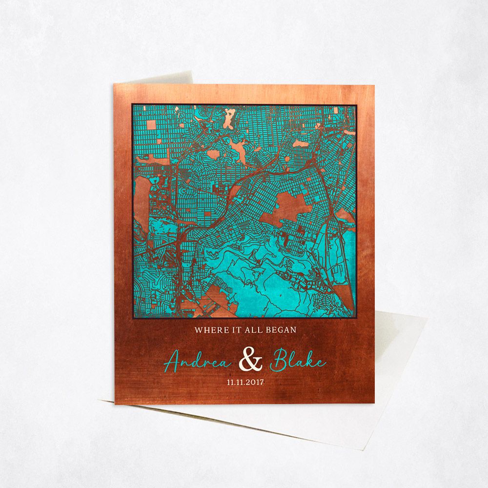 #1 Best Seller - Copper City Map 7th Anniversary Card Gift for Couple C-1584