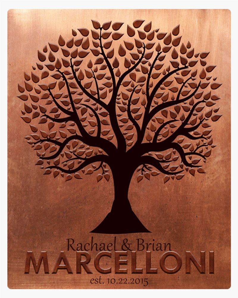 Copper Copper Family Name Tree Silhouette 7th Anniversary Wall Plaque Gift for Couple LTC-1181