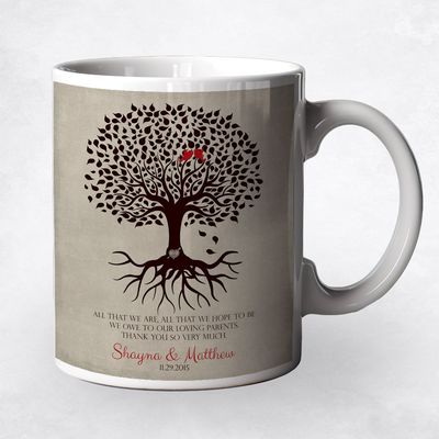 Rooted Tree Silhouette Wedding Coffee Mug Gift for Parents M-1110