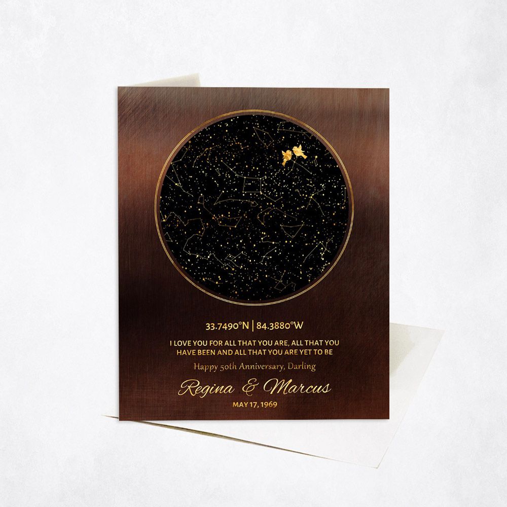 Bronze Star Map 50th Anniversary Card Gift for Couple C-1746