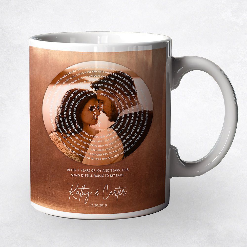 Copper Our Song Lyrics Record Label Photo 7th Anniversary Coffee Mug Gift for Couple M-2117