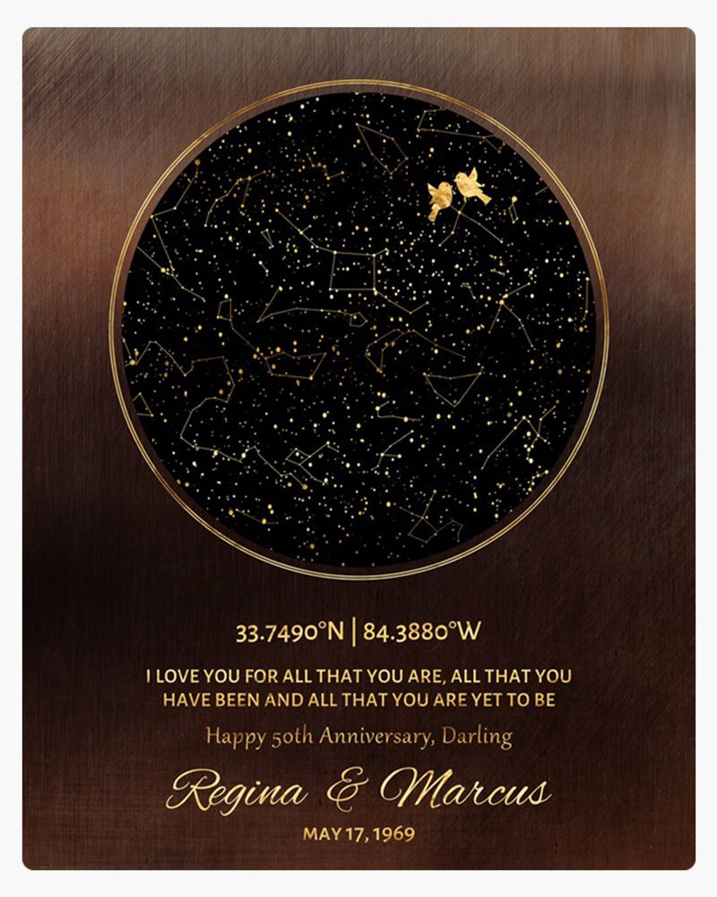 Black Bronze Star Map 50th Anniversary Wall Plaque Gift for Couple LTC-1746